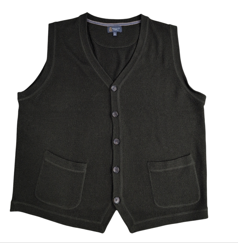 Wallin & Bros Sweater Vest, Button Up, Wool Blend, Brown, Men's XXL